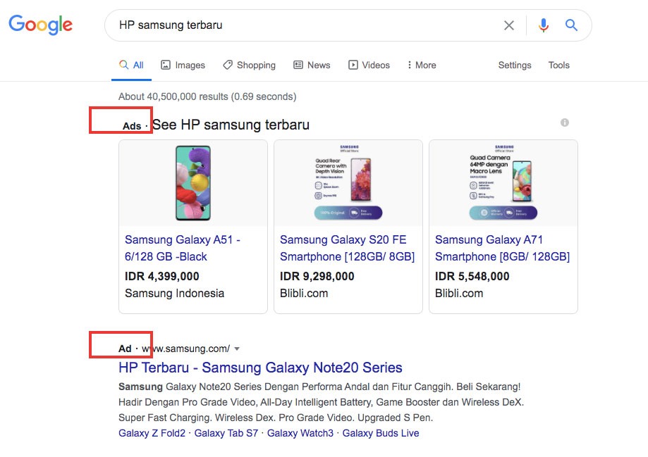 Contoh Google Ads dari Samsung