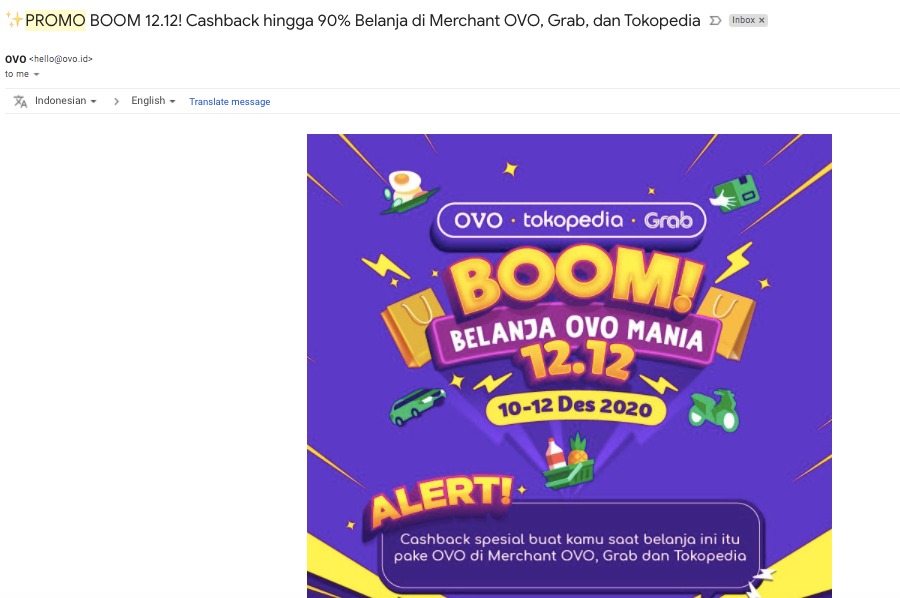 Contoh email marketing dari OVO.
