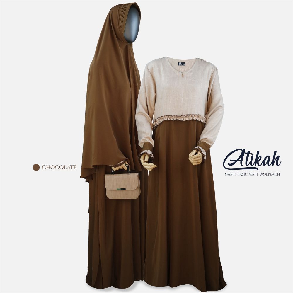 Stelan gamis bahan linen burberry polos kombinasi 2 warna 