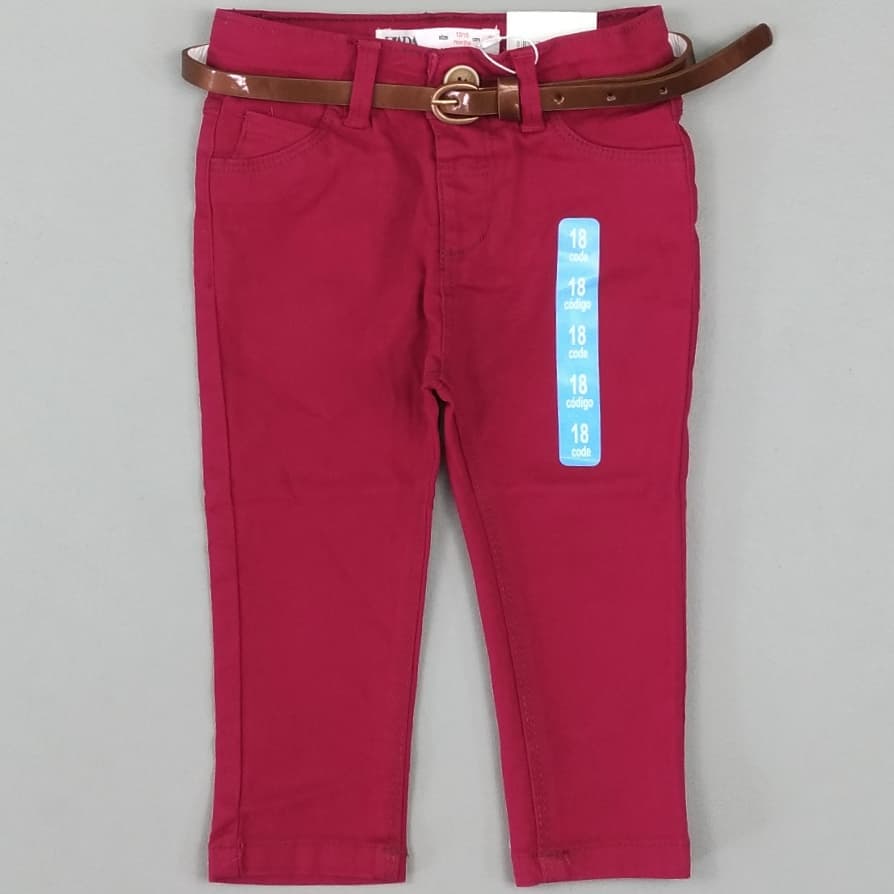  Celana  Panjang Chino Zara  Girls Magenta with Belt SW 24041 