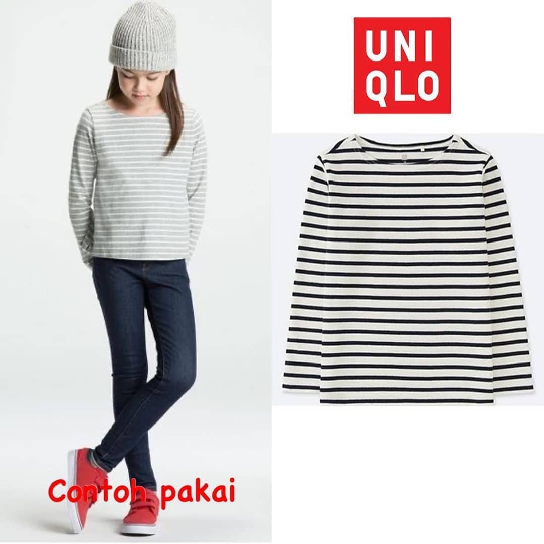  Kaos  Uniqlo  Long Sleeve Striped White Navy For Girls