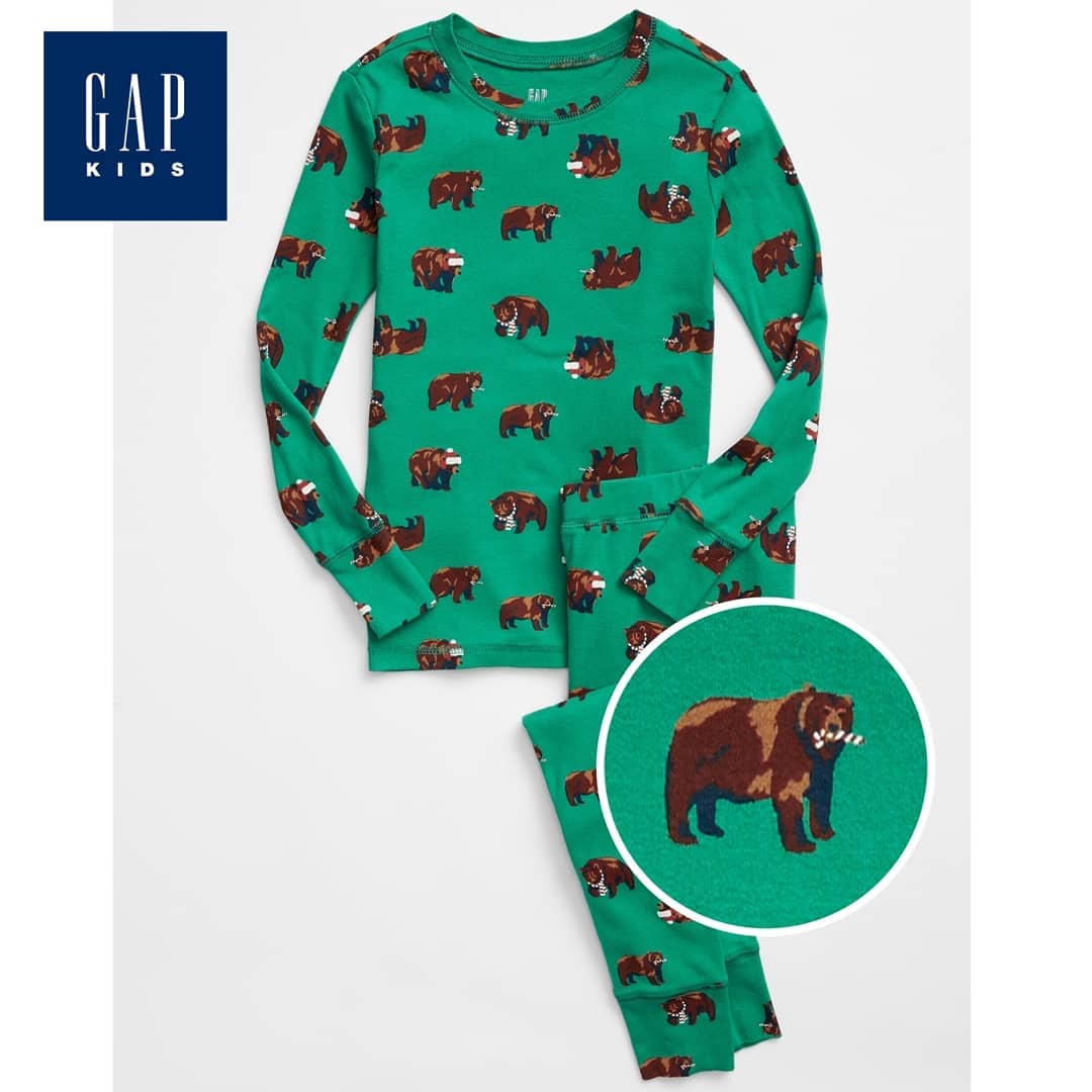 Setelan Baju Tidur Gap  Kids Bear Print Green SW 04043