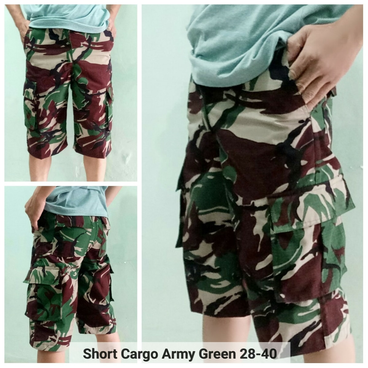  Celana  Cargo  Pendek  Loreng Army Hijau