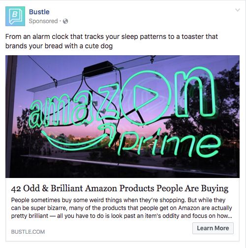 Iklan Facebook dari Bustle dari post mereka sebelumnya