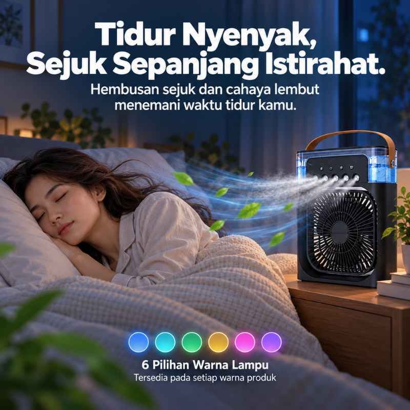 Tidur nyenyak dengan hembusan sejuk dan cahaya lembut Ice Whisper. Enam pilihan warna lampu tersedia pada setiap warna produk.