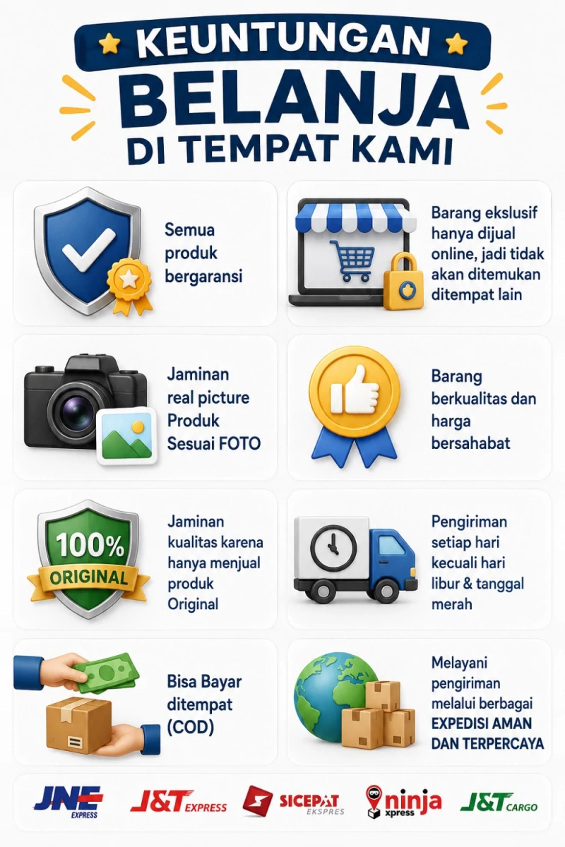 Keuntungan belanja, COD, garansi, dan pilihan ekspedisi